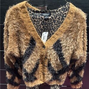 MARBLE Fuzzy Brown and Black Chevron Cardigan